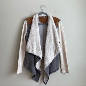 BKE Fuzzy Open Front Draped Cardigan Faux Suede Shoulders L